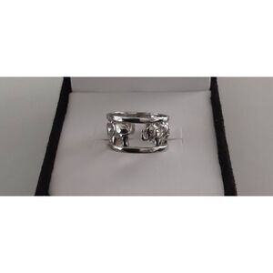 Beautiful High Polished .925 Sterling Silver Elephant Motif Wide Band Ring Sz 7